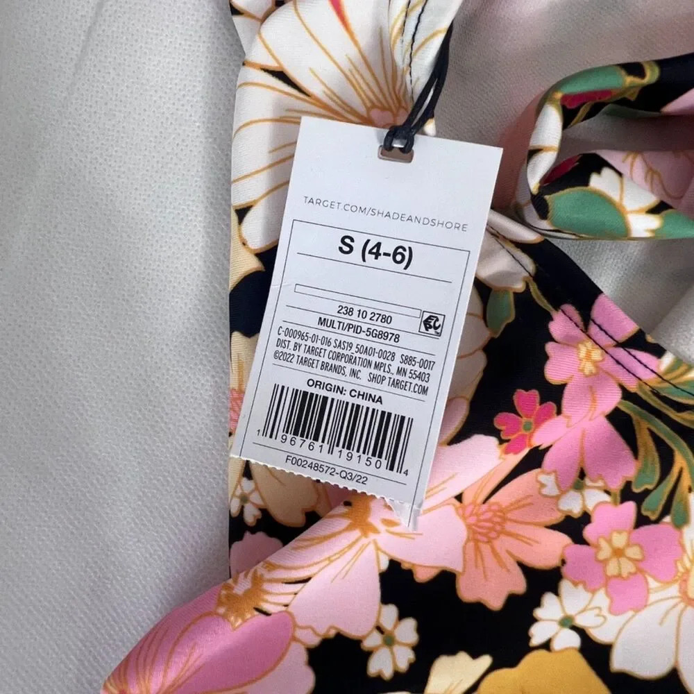 Shade‎ & Shore NWT One Piece Floral Swimsuit Tie Neck & Back Size S(4-6) - Picture 11 of 13
